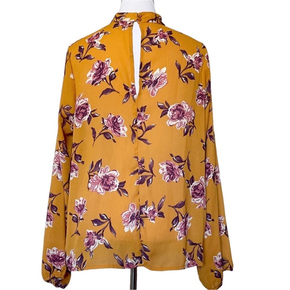 Fashion to Figure Mustard Floral Choker Blouse - Picture 3 of 8